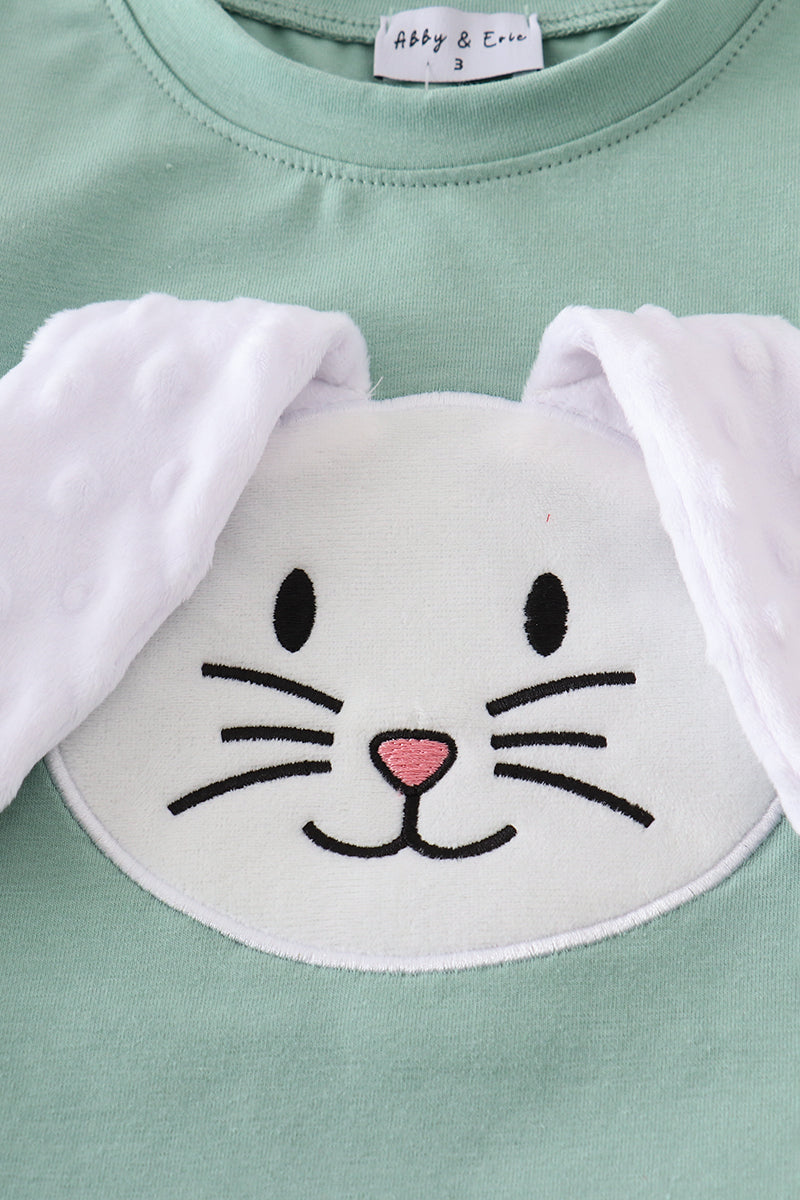 Green bunny applique set - Cloudling Kids Clothing