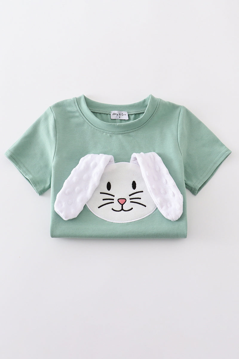 Green bunny applique set - Cloudling Kids Clothing