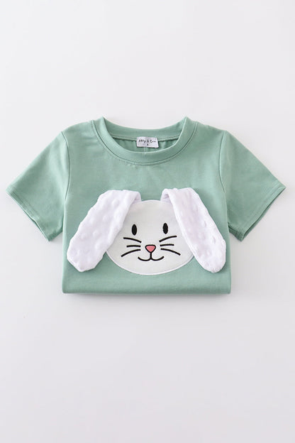 Green bunny applique set - Cloudling Kids Clothing