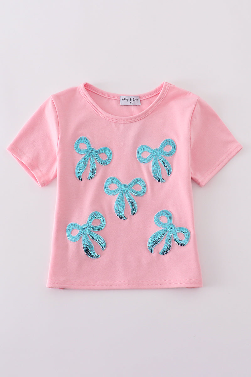 Pink bow sequin mom&me top - Cloudling Kids Clothing