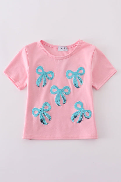 Pink bow sequin mom&me top - Cloudling Kids Clothing
