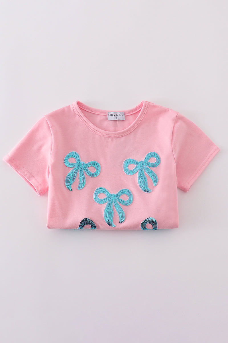 Pink bow sequin mom&me top - Cloudling Kids Clothing
