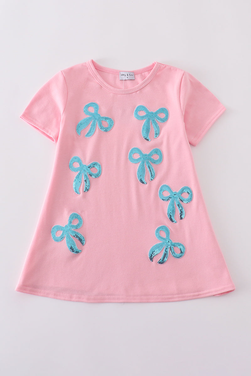 Pink bow sequin mom&me dress - Cloudling Kids Clothing