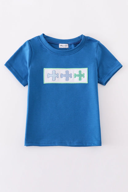 Blue airplane embroidery top - Cloudling Kids Clothing