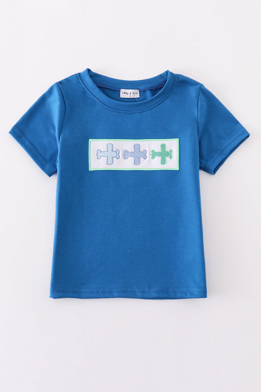 Blue airplane embroidery top - Cloudling Kids Clothing