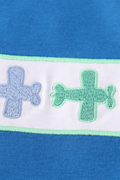 Blue airplane embroidery top - Cloudling Kids Clothing