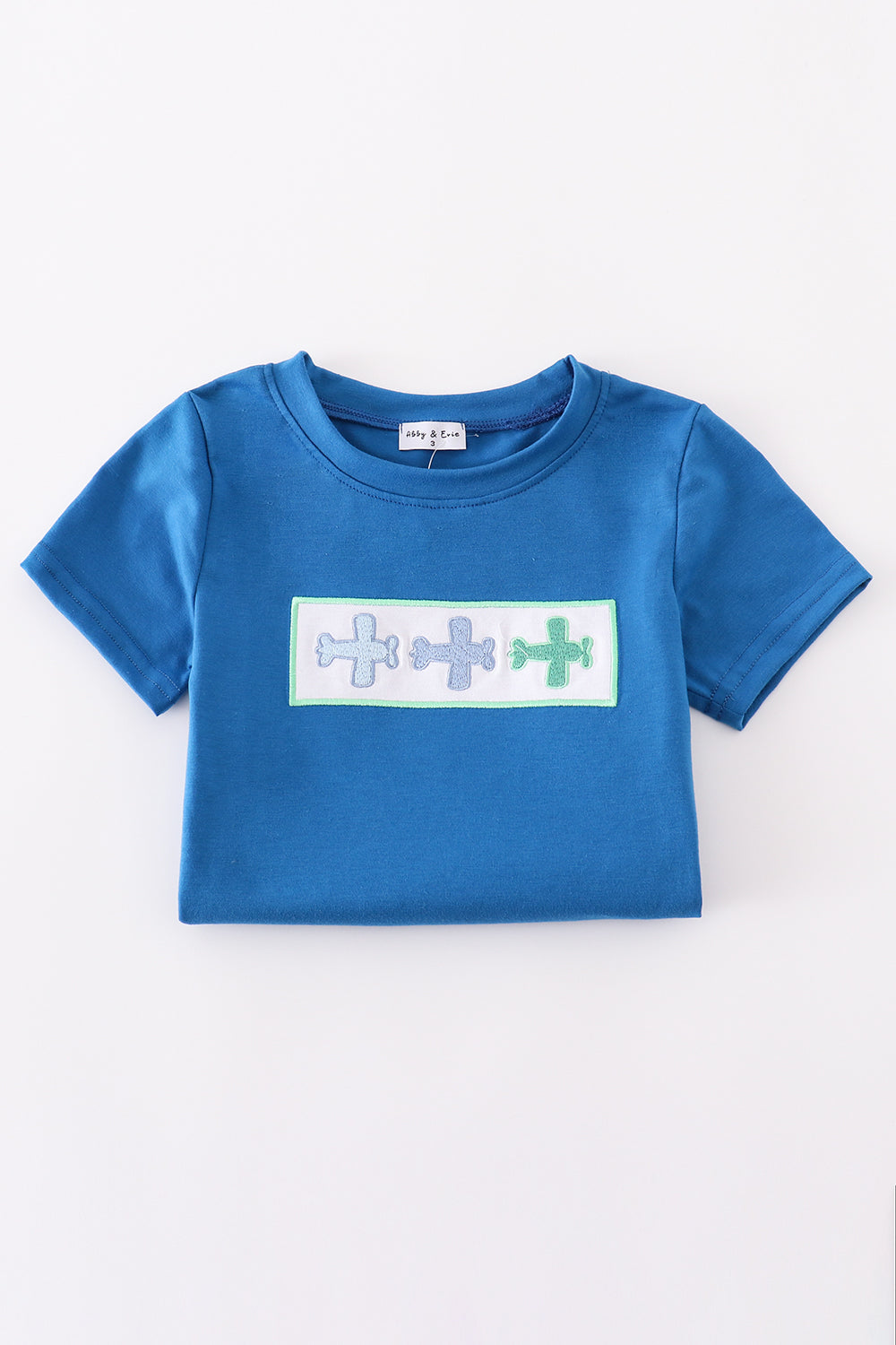 Blue airplane embroidery top - Cloudling Kids Clothing