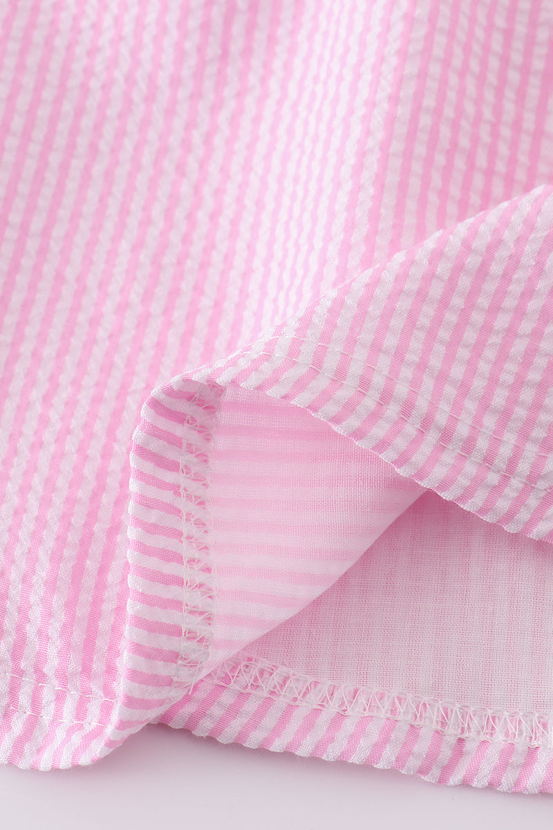 Pink seersucker animal embroidery set - Cloudling Kids Clothing