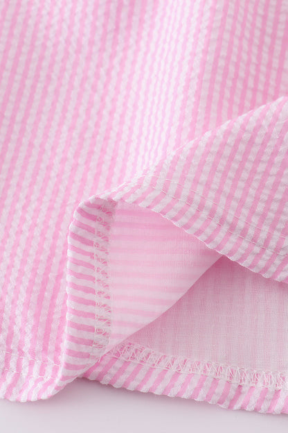Pink seersucker animal embroidery set - Cloudling Kids Clothing