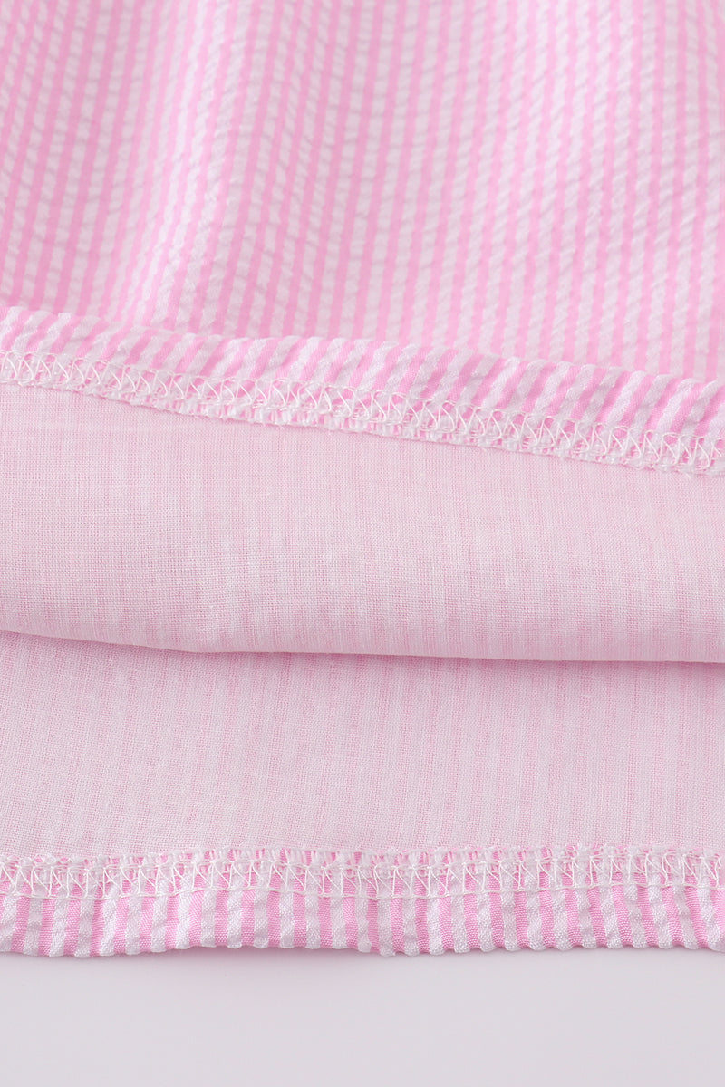 Pink seersucker animal embroidery dress - Cloudling Kids Clothing