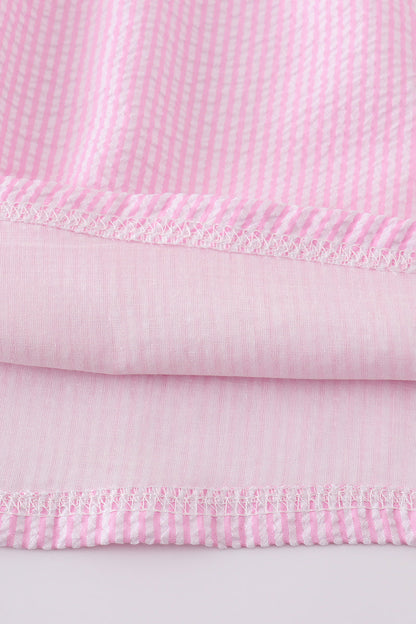 Pink seersucker animal embroidery dress - Cloudling Kids Clothing