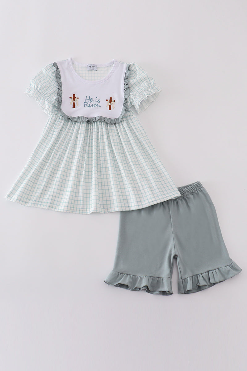 Blue he is risen embroidery set - Cloudling Kids Clothing