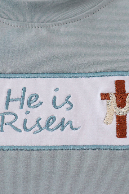 Blue he is risen embroidery top - Cloudling Kids Clothing