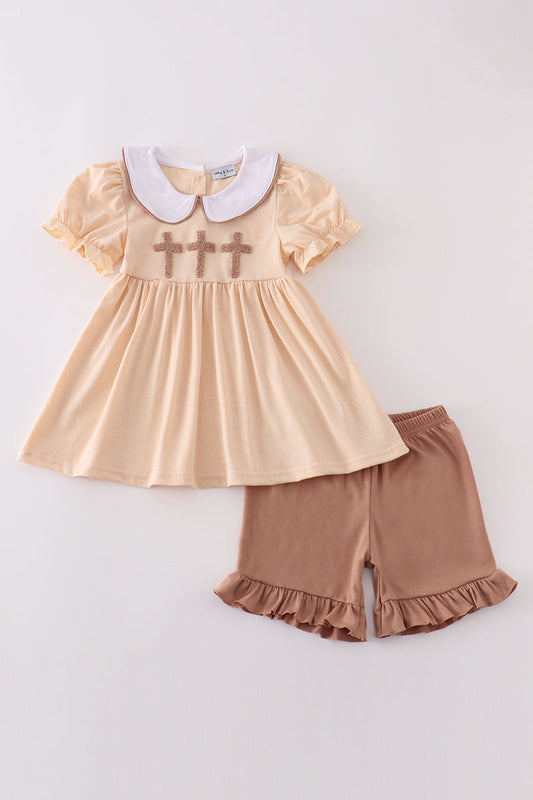Cream cross french knot set - Cloudling Kids Clothing