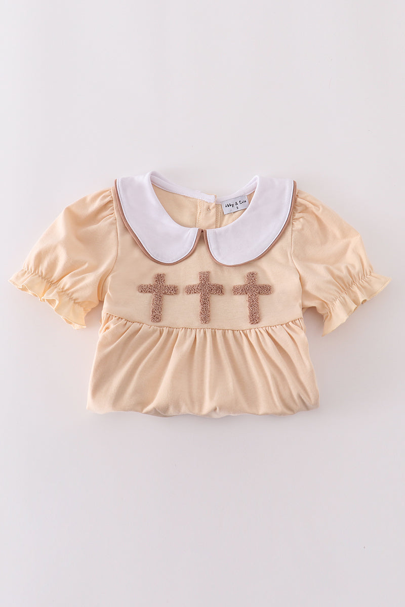 Cream cross french knot set - Cloudling Kids Clothing
