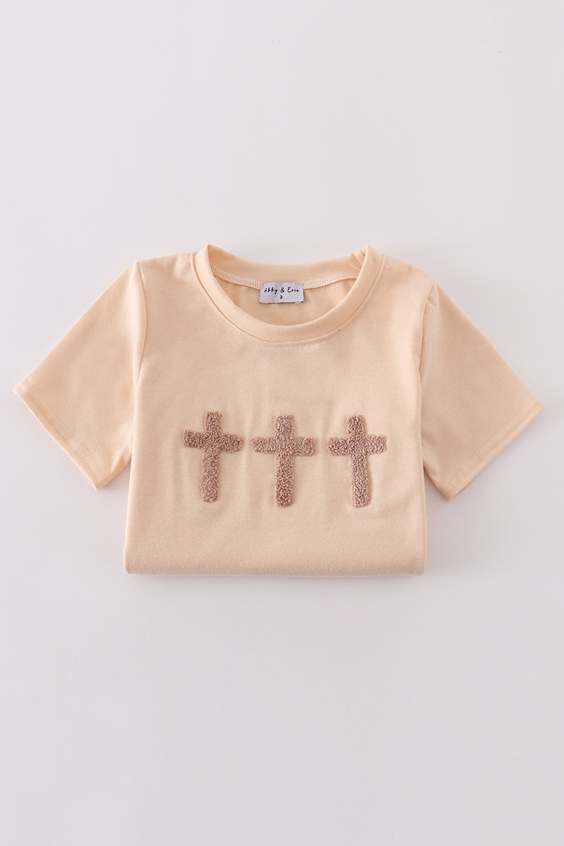 Cream cross french knot top - Cloudling Kids Clothing