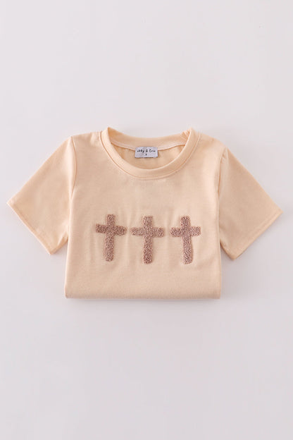 Cream cross french knot top - Cloudling Kids Clothing