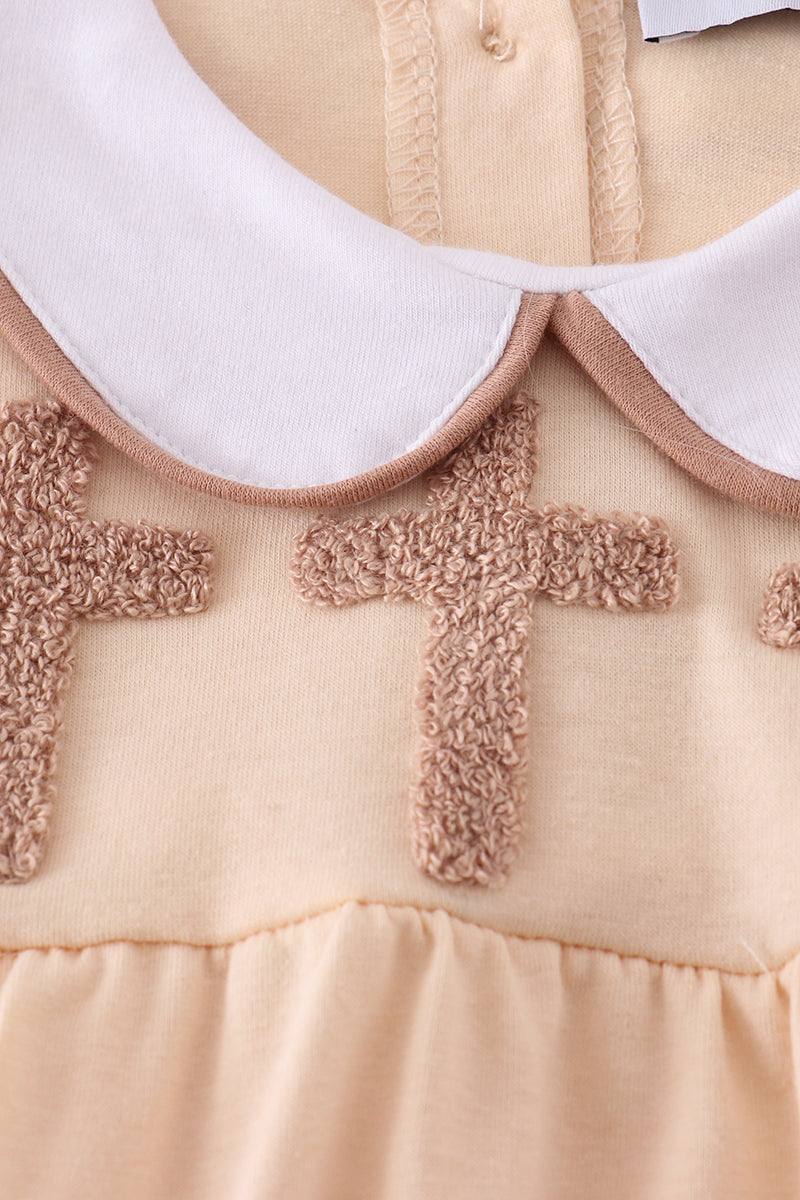 Cream cross french knot bubble - Cloudling Kids Clothing