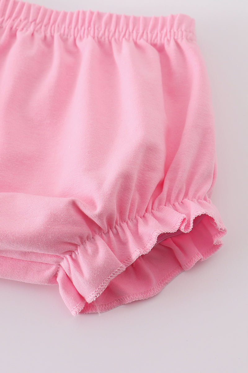 Pink cross embroider smocked bloomer set - Cloudling Kids Clothing