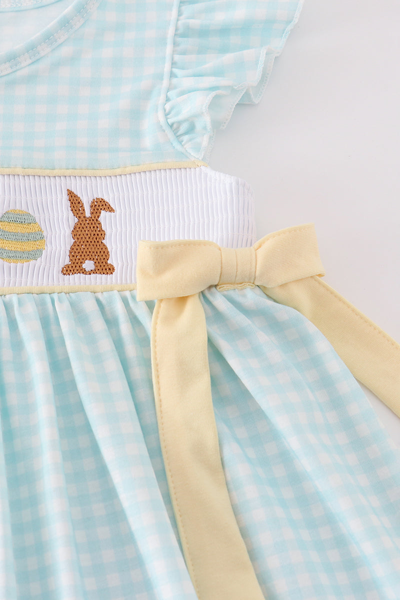 Blue bunny embroidery smocked dress - Cloudling Kids Clothing