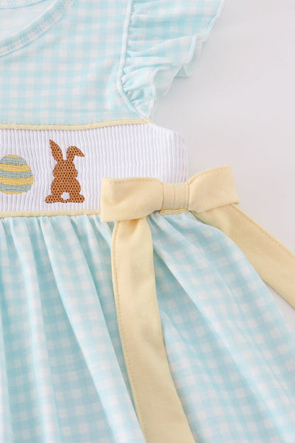 Blue bunny embroidery smocked dress - Cloudling Kids Clothing