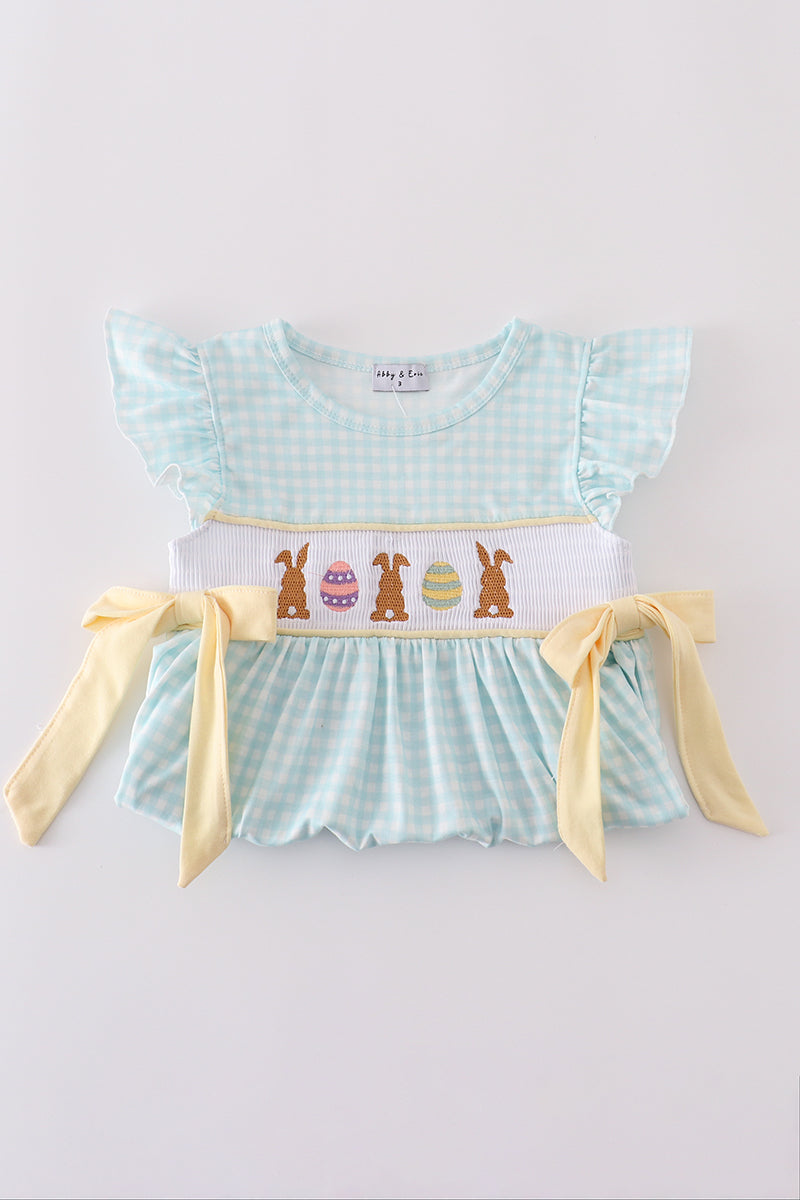 Blue bunny embroidery smocked dress - Cloudling Kids Clothing