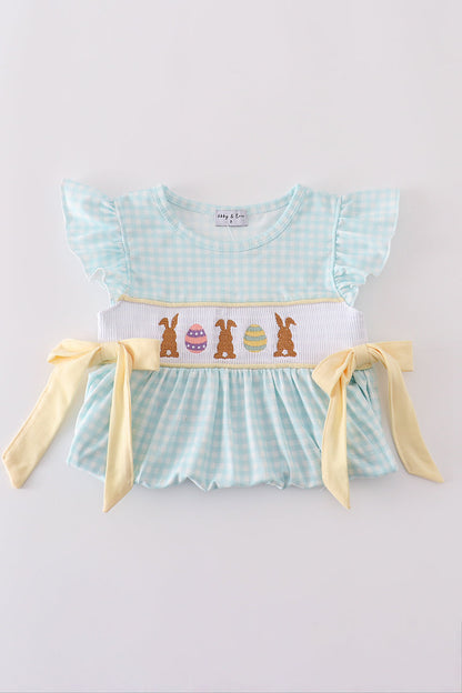 Blue bunny embroidery smocked dress - Cloudling Kids Clothing