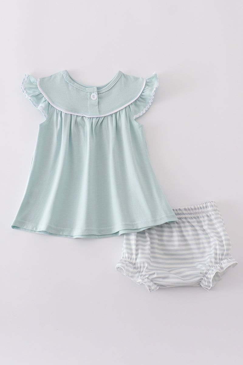 Blue cross embroidery bloomer set - Cloudling Kids Clothing