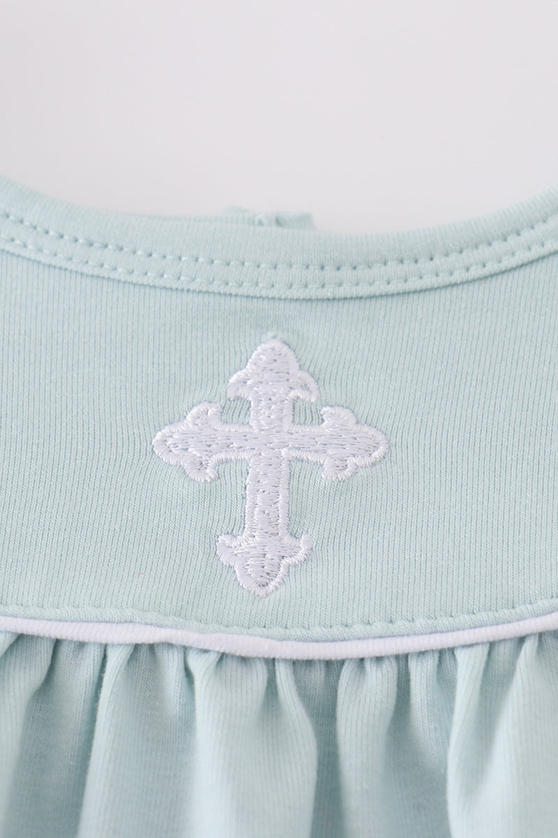 Blue cross embroidery bloomer set - Cloudling Kids Clothing
