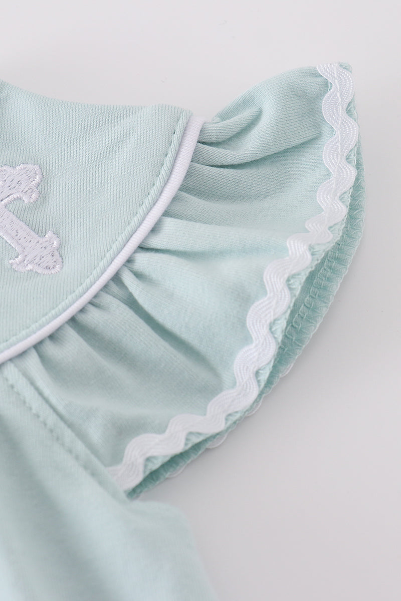Blue cross embroidery bloomer set - Cloudling Kids Clothing