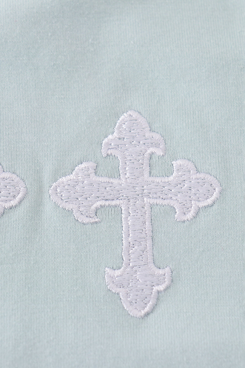 Blue cross embroidery bubble - Cloudling Kids Clothing
