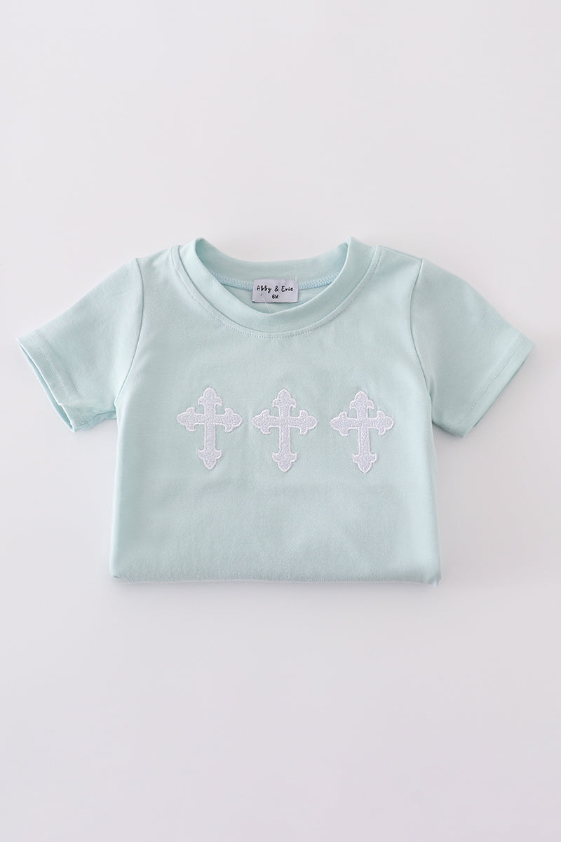 Blue cross embroidery bubble - Cloudling Kids Clothing
