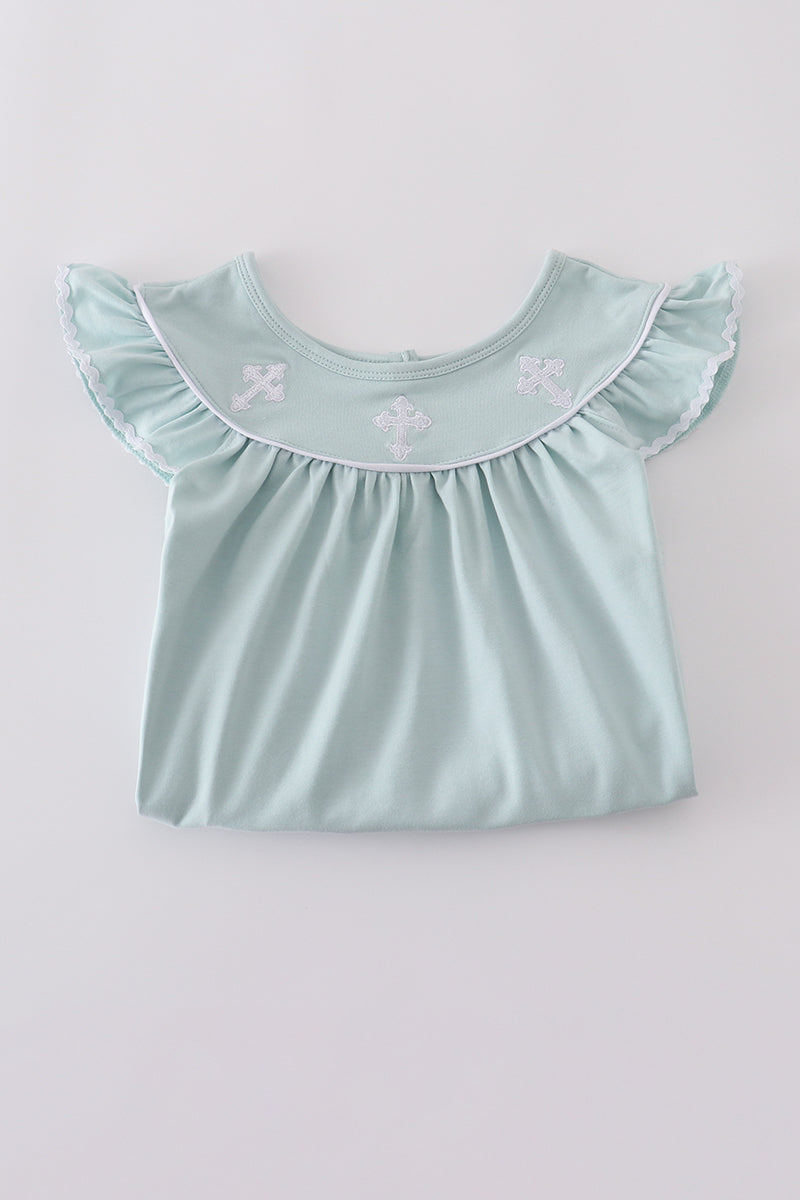 Blue cross embroidery set - Cloudling Kids Clothing