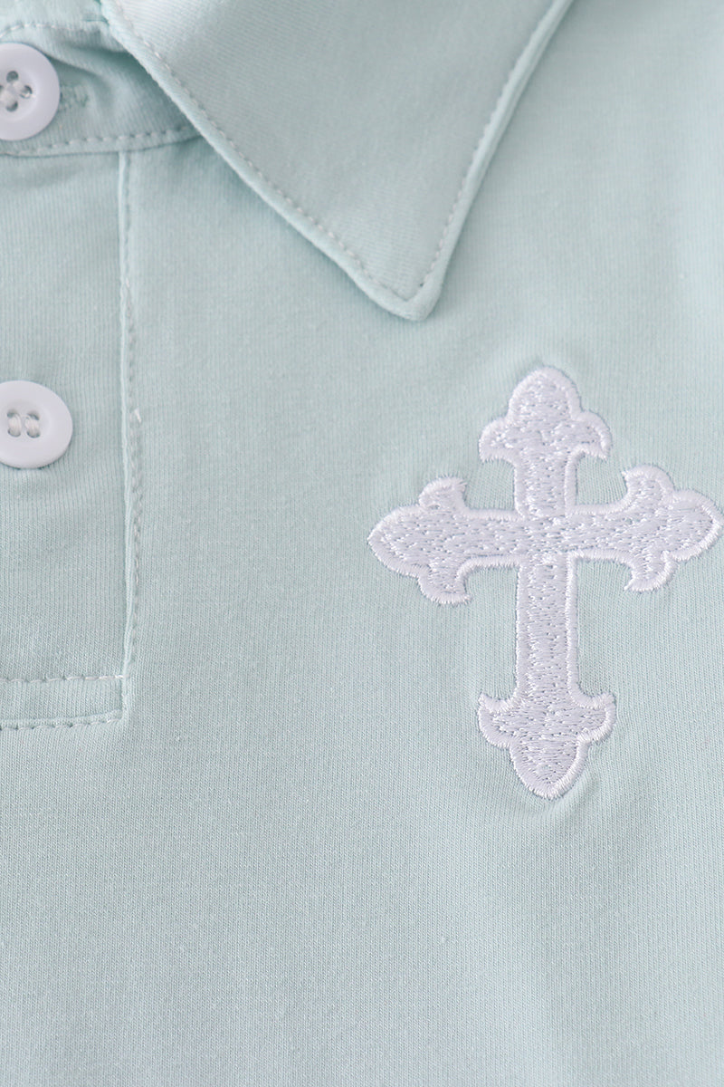 Blue cross embroidery set - Cloudling Kids Clothing