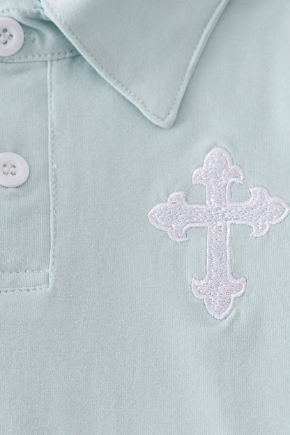 Blue cross embroidery set - Cloudling Kids Clothing