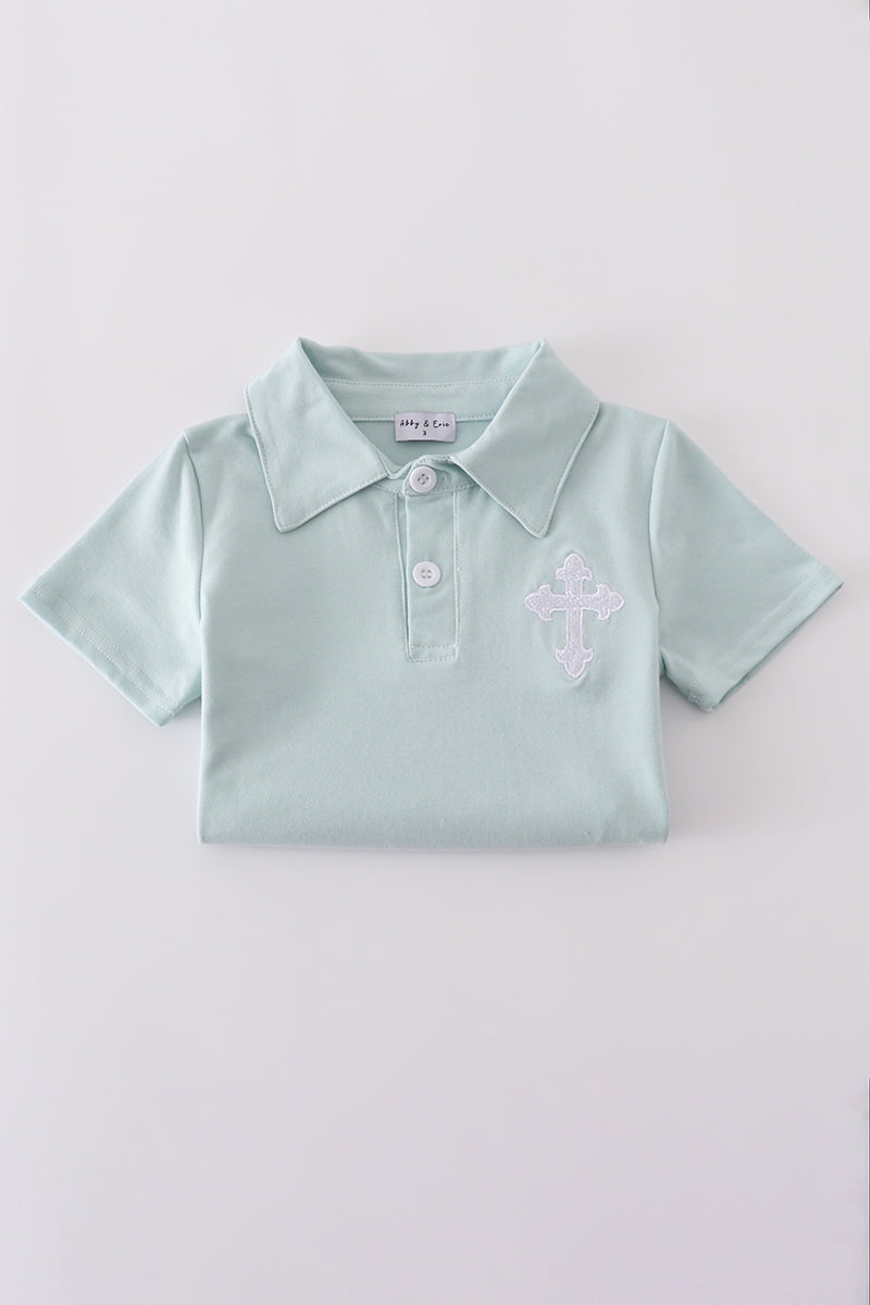 Blue cross embroidery set - Cloudling Kids Clothing