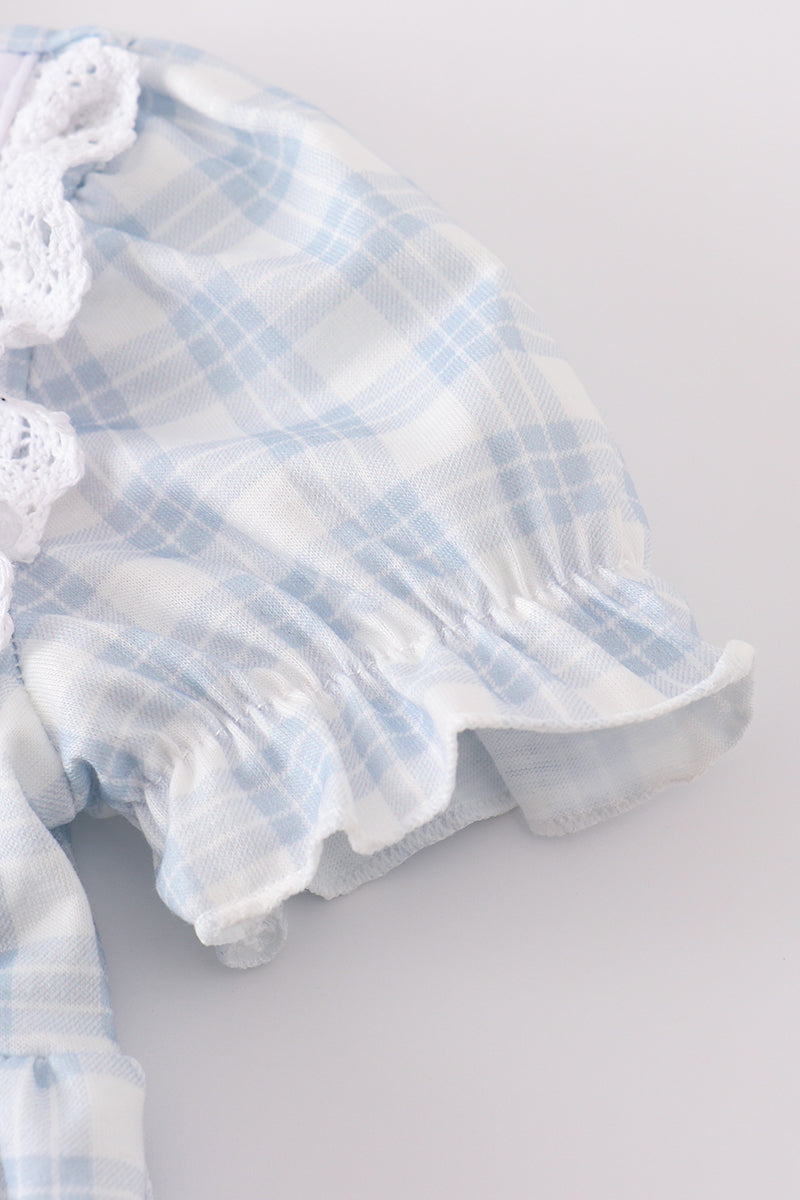 Blue plaid he is risen embroidery bubble - Cloudling Kids Clothing