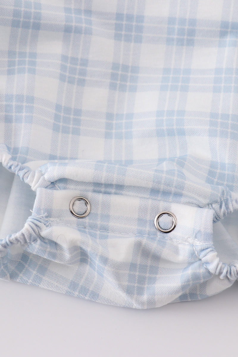 Blue plaid he is risen embroidery bubble - Cloudling Kids Clothing