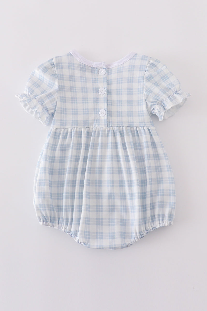 Blue plaid he is risen embroidery bubble - Cloudling Kids Clothing