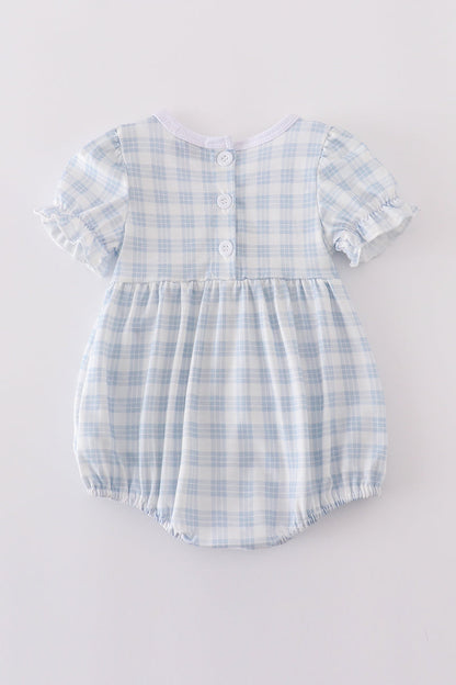 Blue plaid he is risen embroidery bubble - Cloudling Kids Clothing