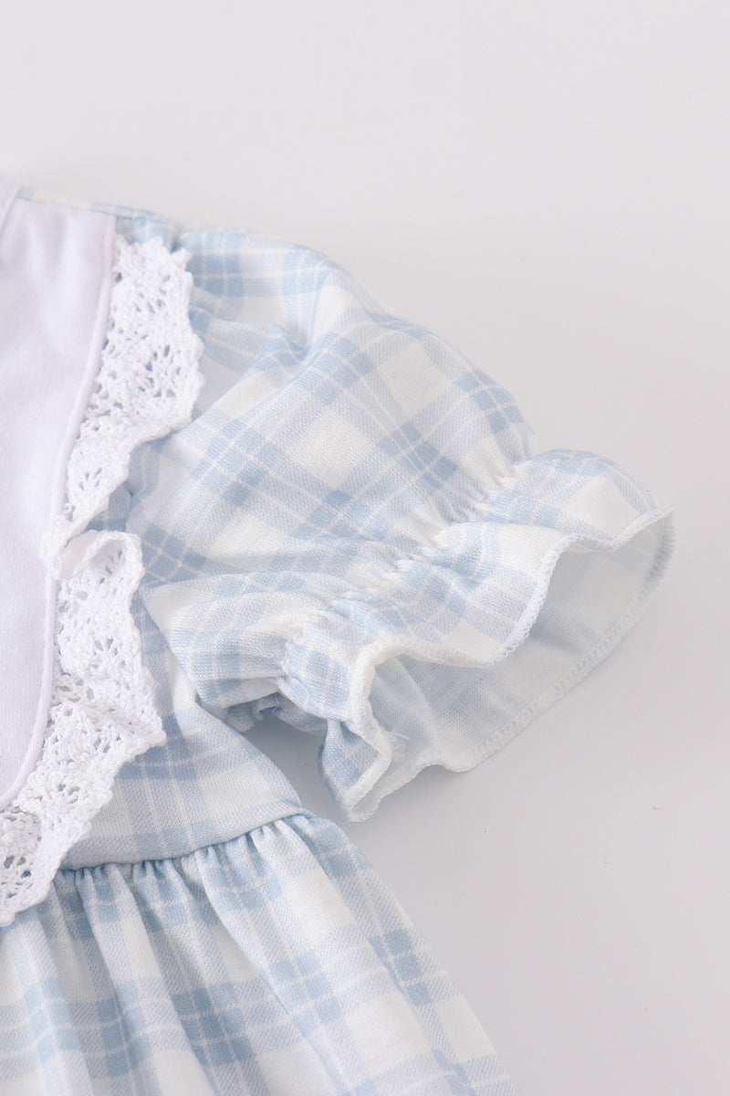 Blue plaid he is risen embroidery bloomer set - Cloudling Kids Clothing