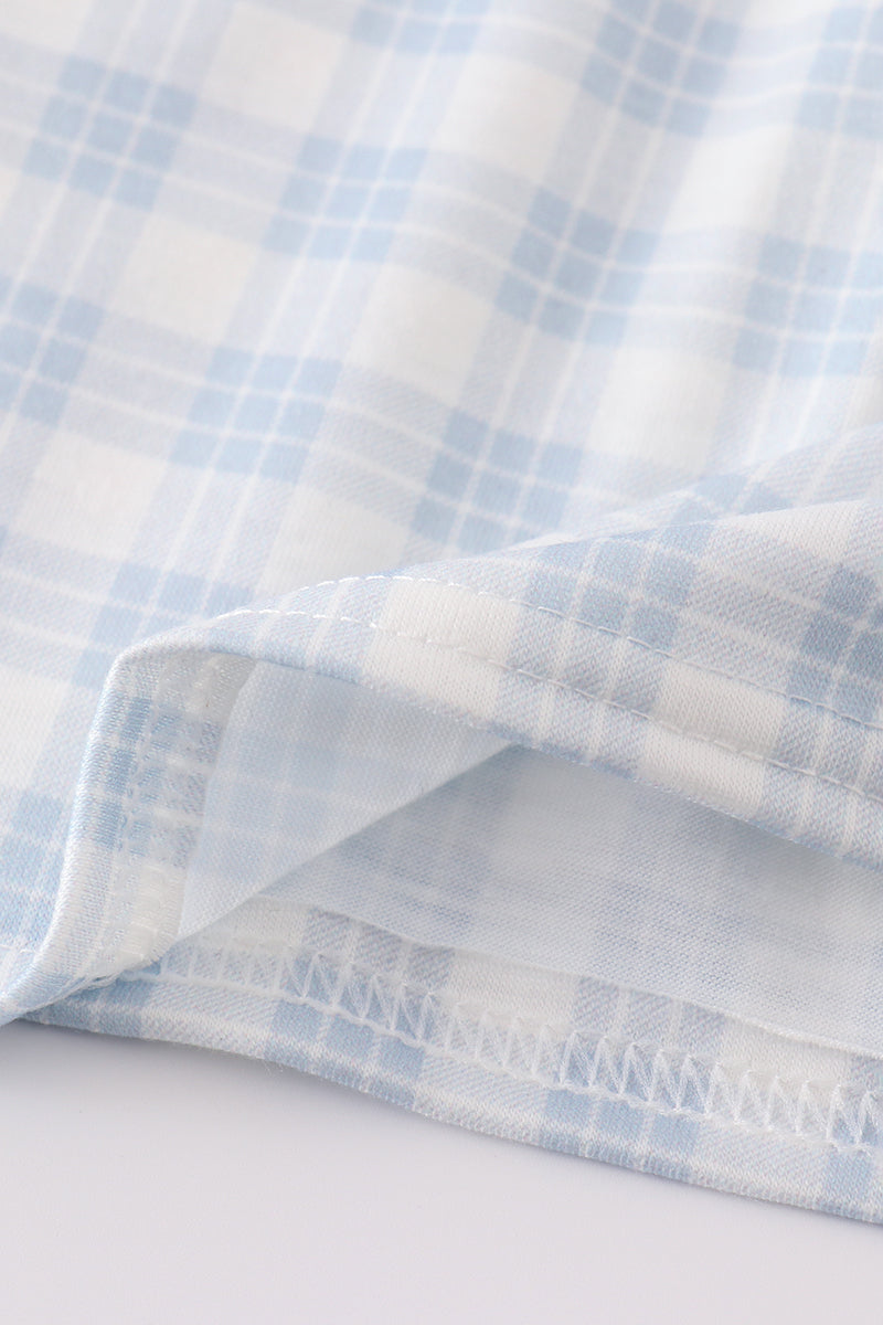 Blue plaid he is risen embroidery bloomer set - Cloudling Kids Clothing
