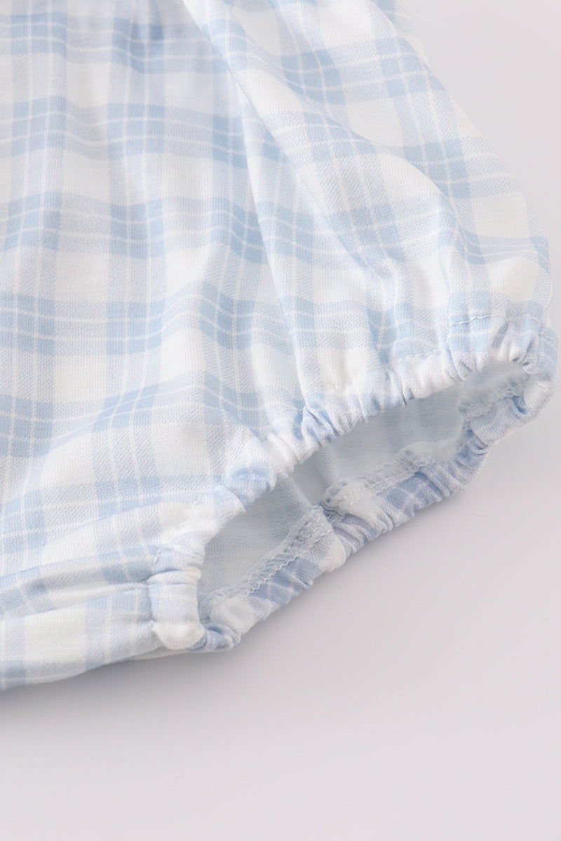 Blue plaid he is risen embroidery bloomer set - Cloudling Kids Clothing
