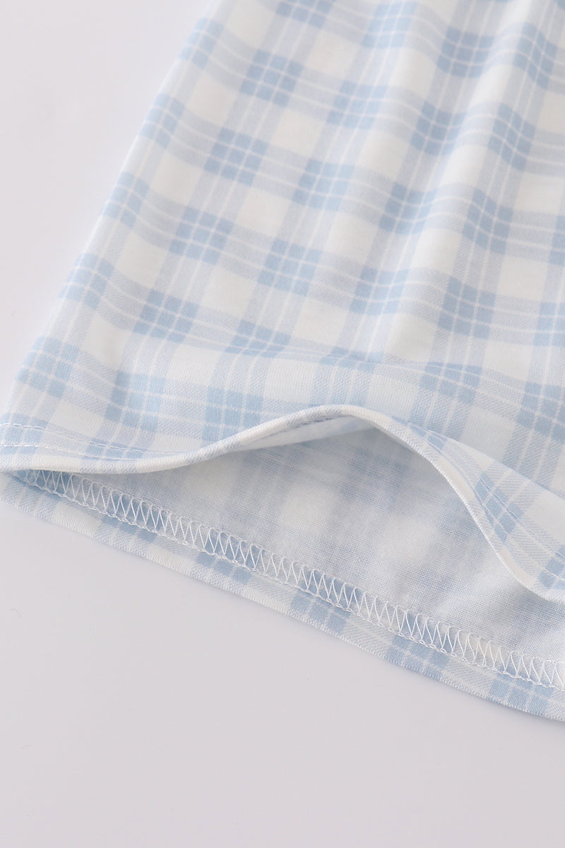 Blue plaid he is risen embroidery  set - Cloudling Kids Clothing