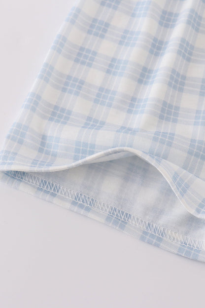 Blue plaid he is risen embroidery  set - Cloudling Kids Clothing