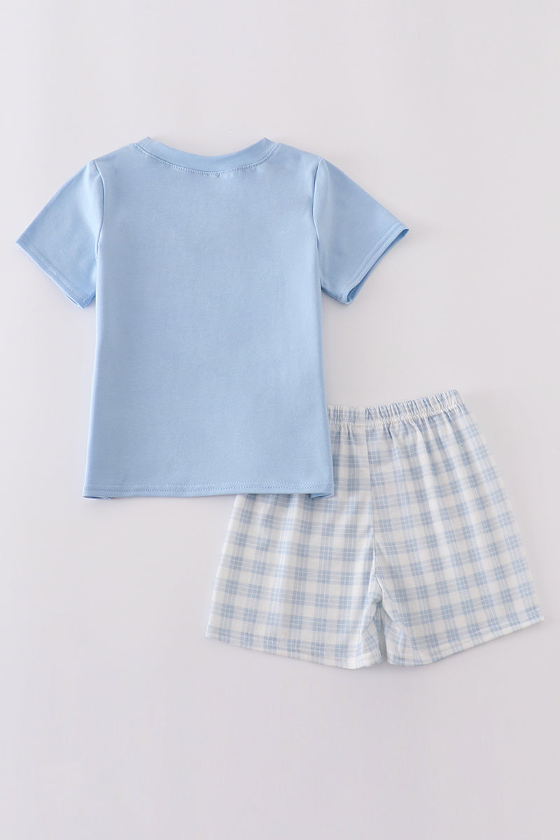 Blue plaid he is risen embroidery  set - Cloudling Kids Clothing