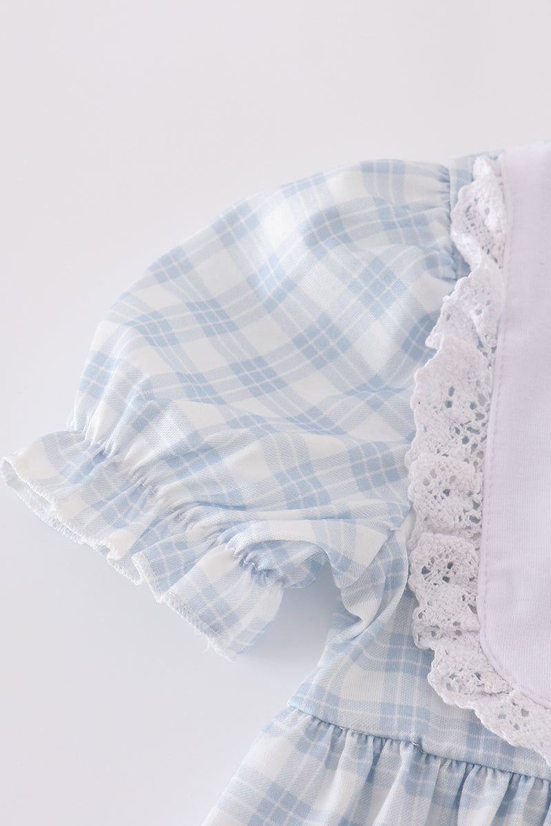 Blue plaid he is risen embroidery dress - Cloudling Kids Clothing