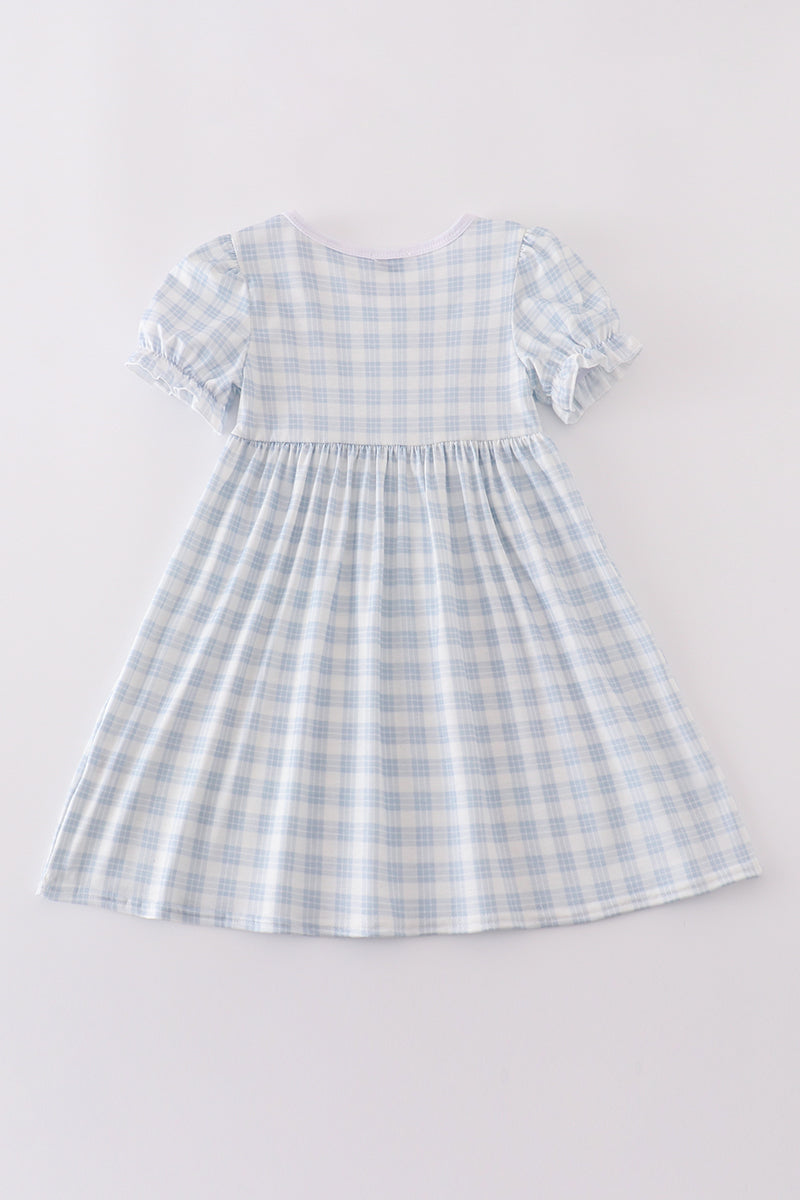 Blue plaid he is risen embroidery dress - Cloudling Kids Clothing