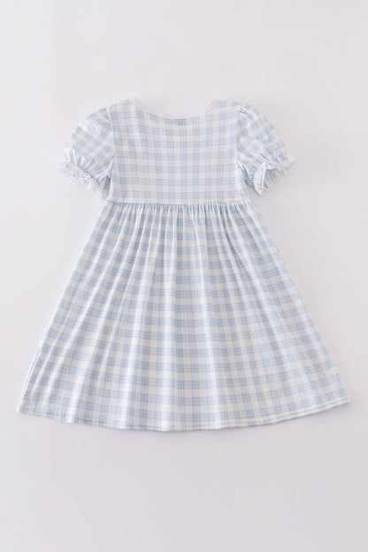 Blue plaid he is risen embroidery dress - Cloudling Kids Clothing