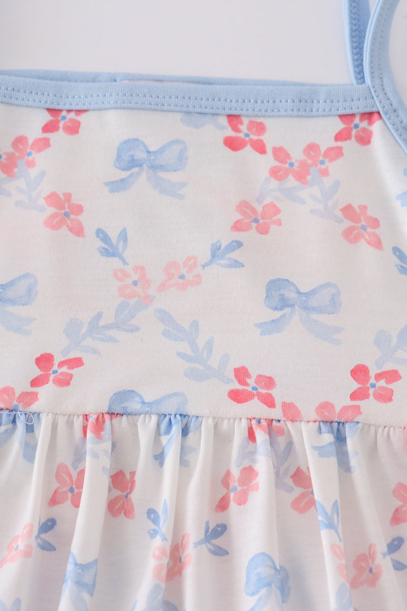 Blue bow lattice print set - Cloudling Kids Clothing